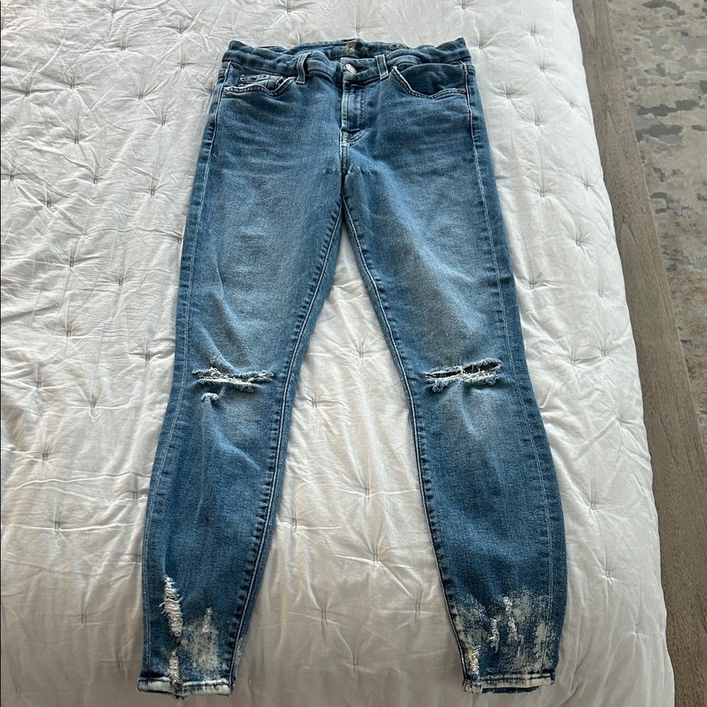 7 For All Mankind Blue Distressed “The ankle skinny” jeans